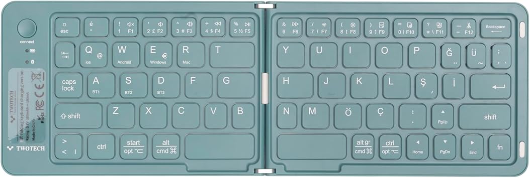 Katlanabilir Renkli Bluetooth Klavye – Şarjlı, Taşınabilir, 5.0 Bağlantı, Tüm Cihazlarla Uyumlu (Yeşil)