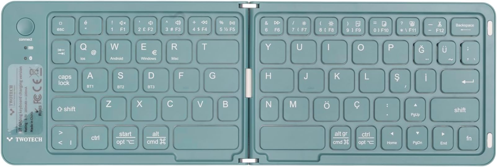 Katlanabilir Renkli Bluetooth Klavye – Şarjlı, Taşınabilir, 5.0 Bağlantı, Tüm Cihazlarla Uyumlu (Yeşil)