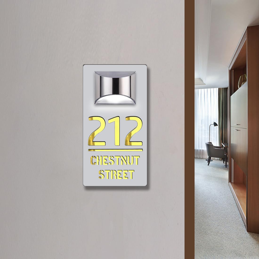 Placas de número de casa personalizadas con luz solar para exterior, individual, cortadas por láser, nombres de puertas, números de dirección, calle, afuera, letrero de casa moderno para