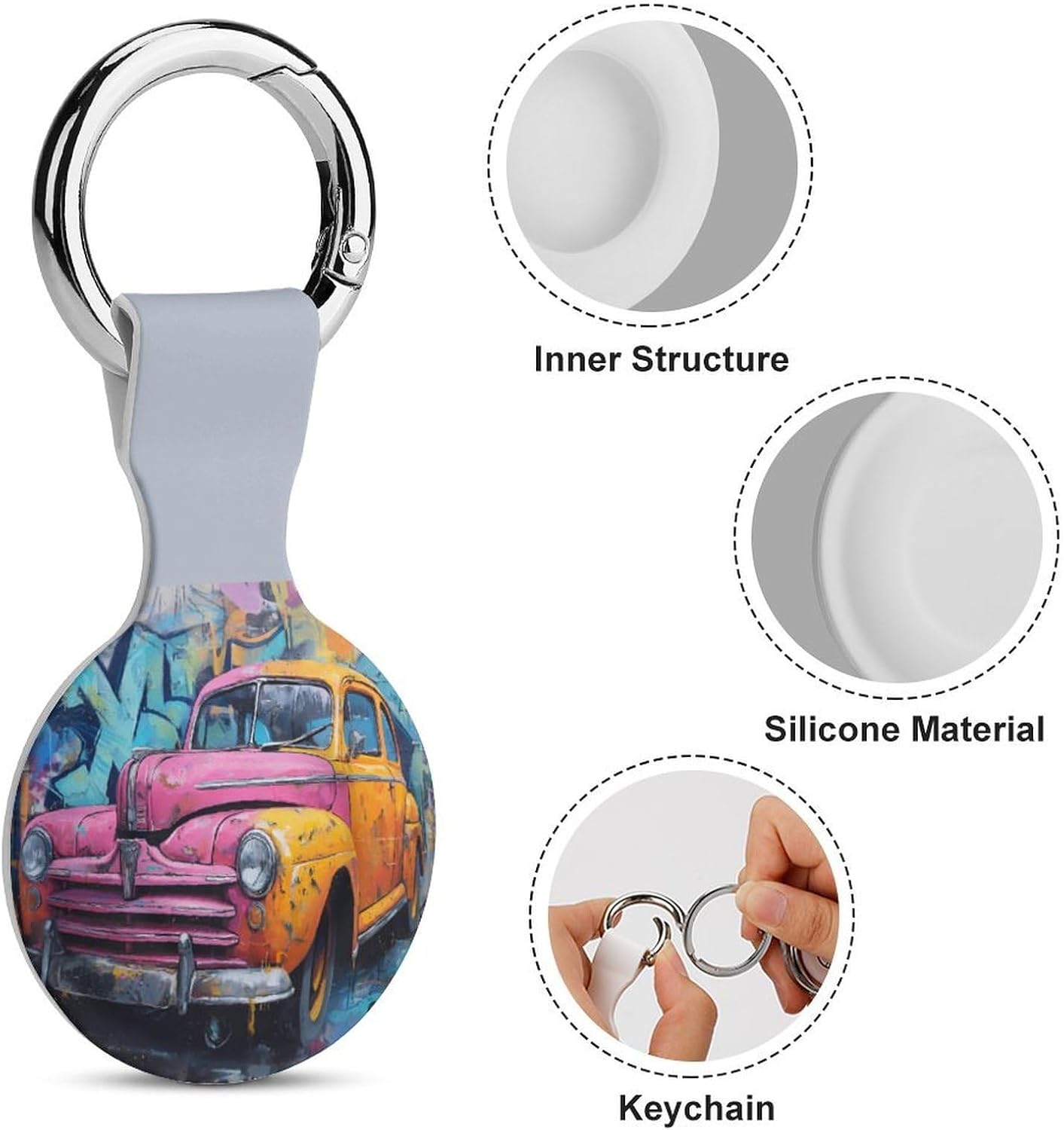 Graffiti Old Car Painted Funny Cover Compatible with AirTag | Protective Case GPS Tracker Holder for Wallet Luggage Pets