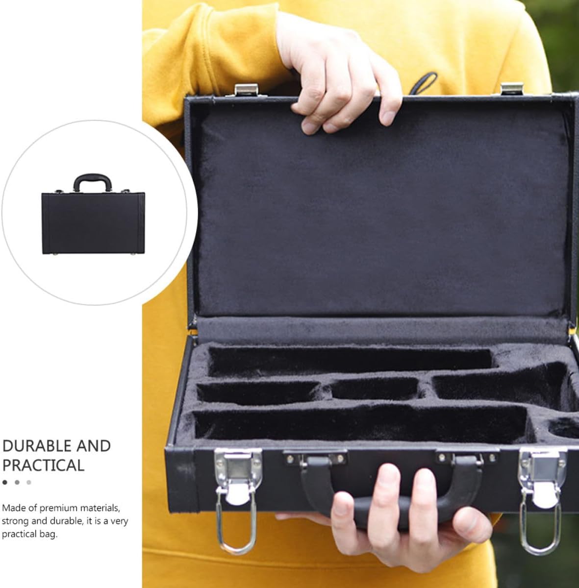 ERINGOGO Portable Hard Black Clarinet Case with Dustproof Padded Interior, Sturdy Clarinet Storage Box Accessory for Wind Instrument Protection and Travel