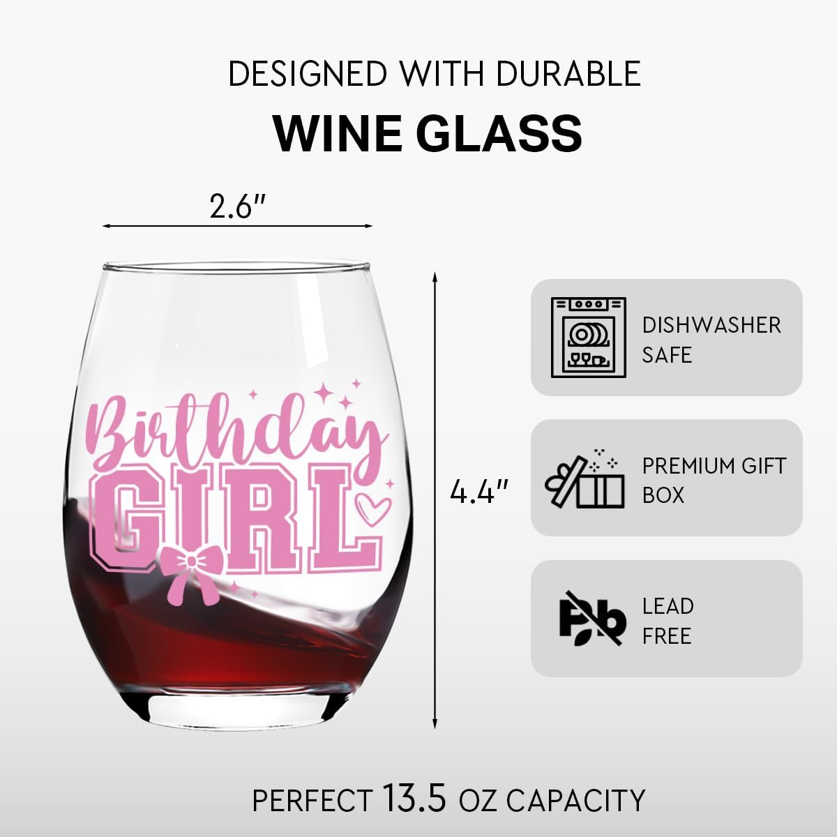 Birthday Girl,Pink Bow Birthday Wine Glass Gifts for Women,Her,Sister,Friends, Happy Birthdays Stemless Wine Glasses,Best Birthdays Party Present -72 - Image 2
