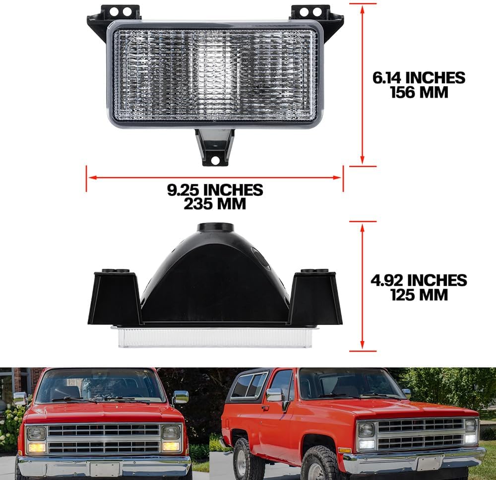 NJSBYL OE-Style LED Front Turn Signal Light for 1983-1986 C10 K10 C20 K20 C30 K30 C1500 K1500 C2500 K2500 Trucks White Parking Light Amber Bumper Signal Light Corner Marker Lamps, 2PCS LED Bulbs