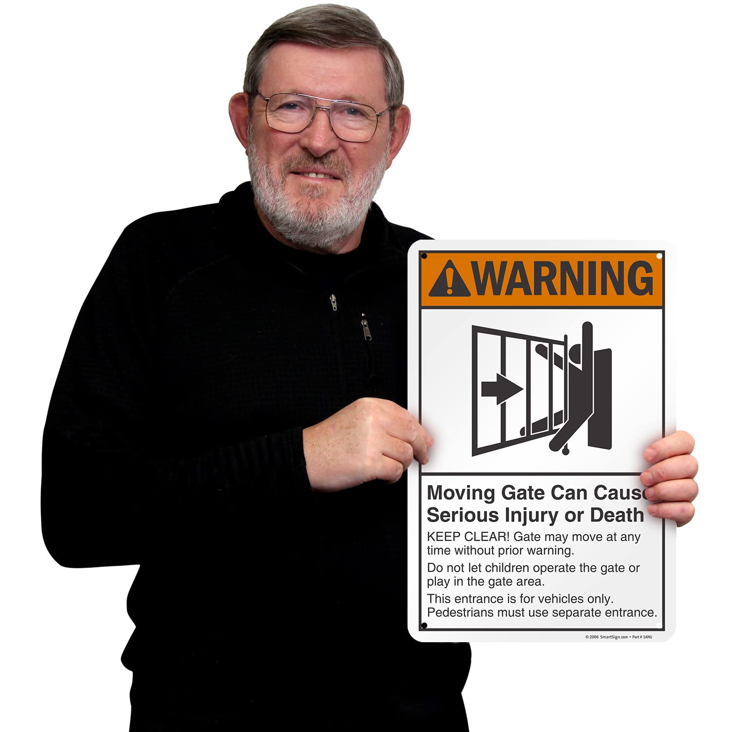 SmartSign 18 x 12 inch “Warning - Moving Gate Can Cause Injury Or Death” Metal Sign, 63 mil Laminated Rustproof Aluminum, Black, White and Orange, Made in USA — Amazon image 2