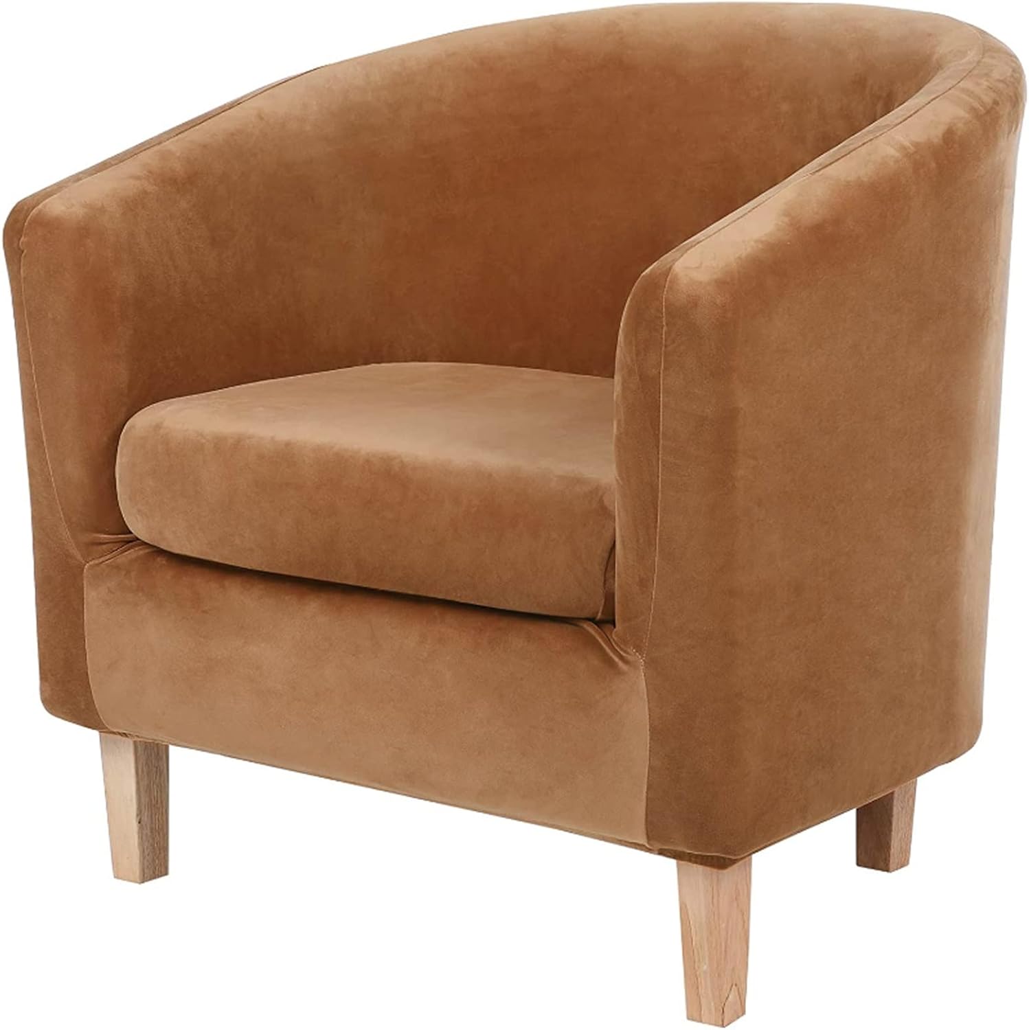 Konsilsa Velvet 2 Pieces Club Chair Slipcover, Stretch Tub Chair Cover Machine Washable Removable Armchair Slipcovers with Separate Cushion Cover Couch Cover for Office Bar Home (Color : Camel)