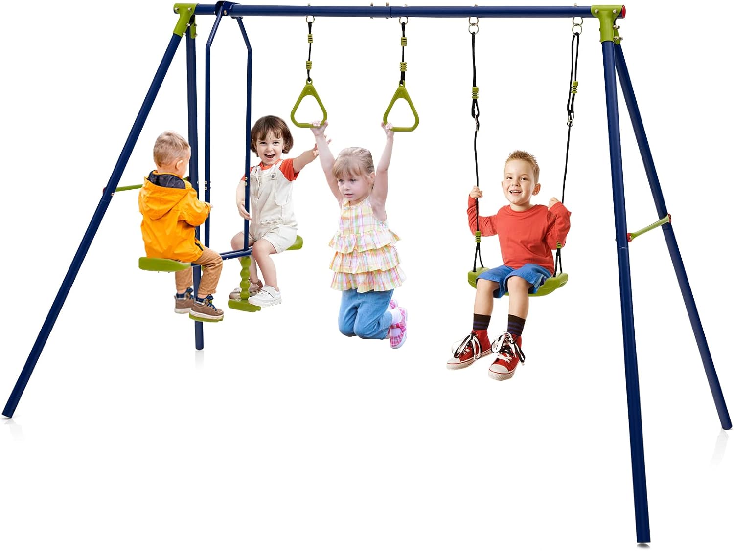 Maxmass Kids Swing Set, Metal Outdoor Swing Frame with Adjustable Swing