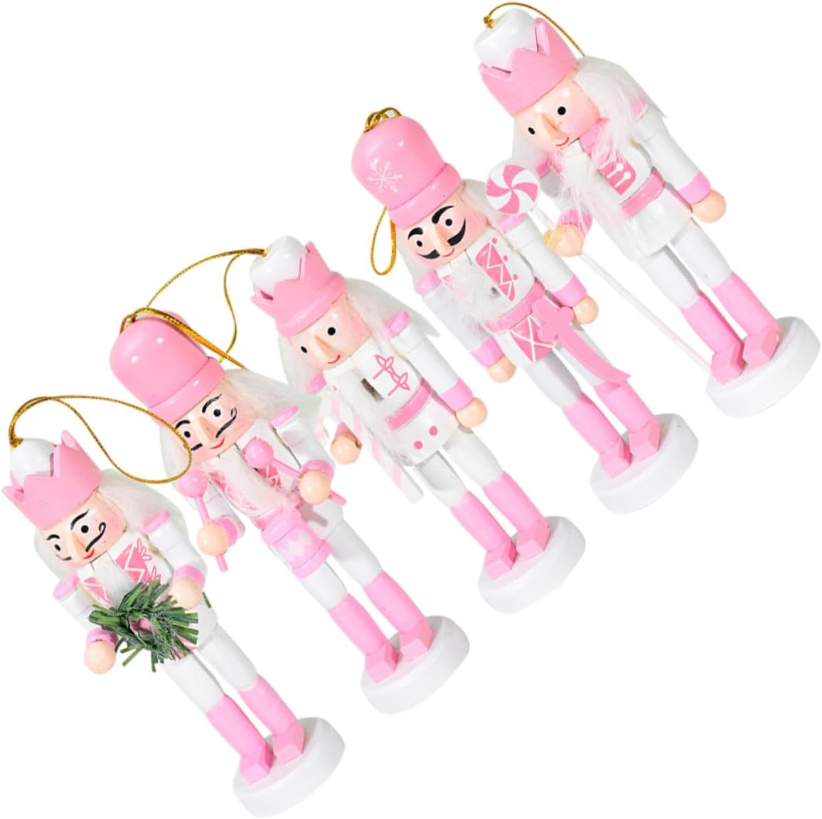 Angoily 5pcs Small Pink Nutcracker Pendant Set Hanging Wooden Christmas Nutcracker Decorations for Home and Tree