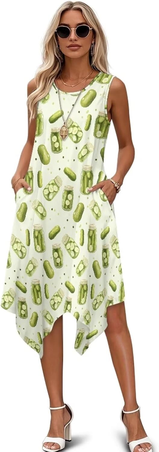 Beauty Collector Dress for Women Summer Crewneck Tank Beach Midi Dresses with Pockets