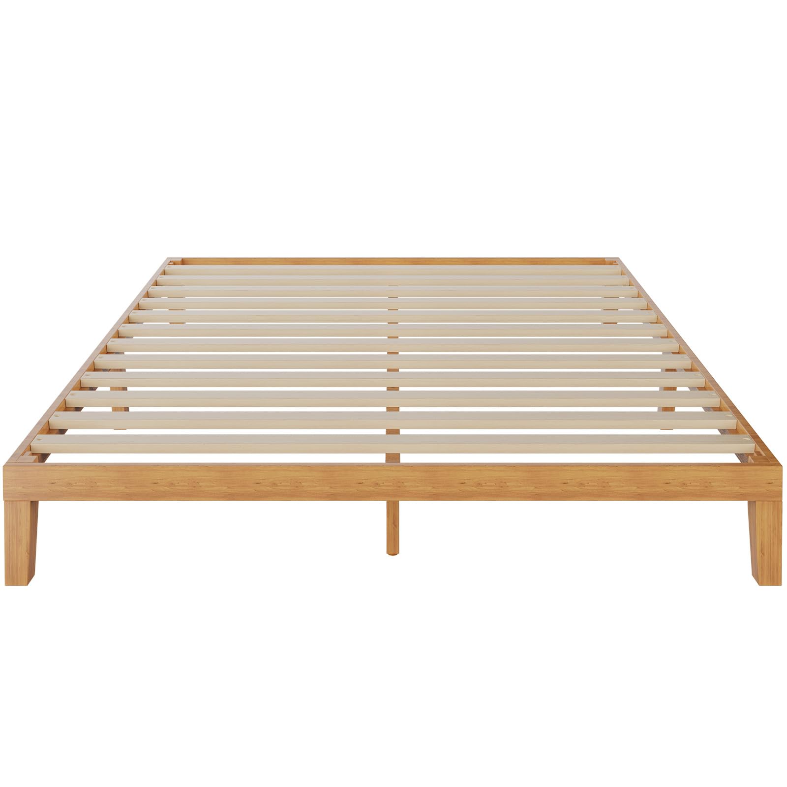 Yapamar Wood Bed Frame, Wooden Platform Bed Frame Mattress Foundation with Support Slats, Natural Pine - Queen