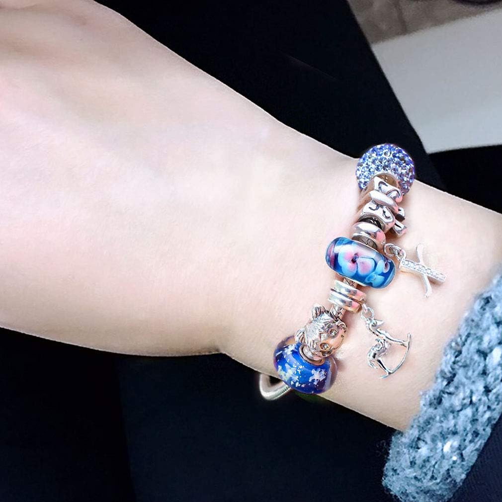 Murano Glass Beads Authentic 925 Sterling Silver Charms Core Christmas Summer Flower Blue Glass Charms Bracelet for Women DIY Bracelet: Clothing, Shoes & Jewelry