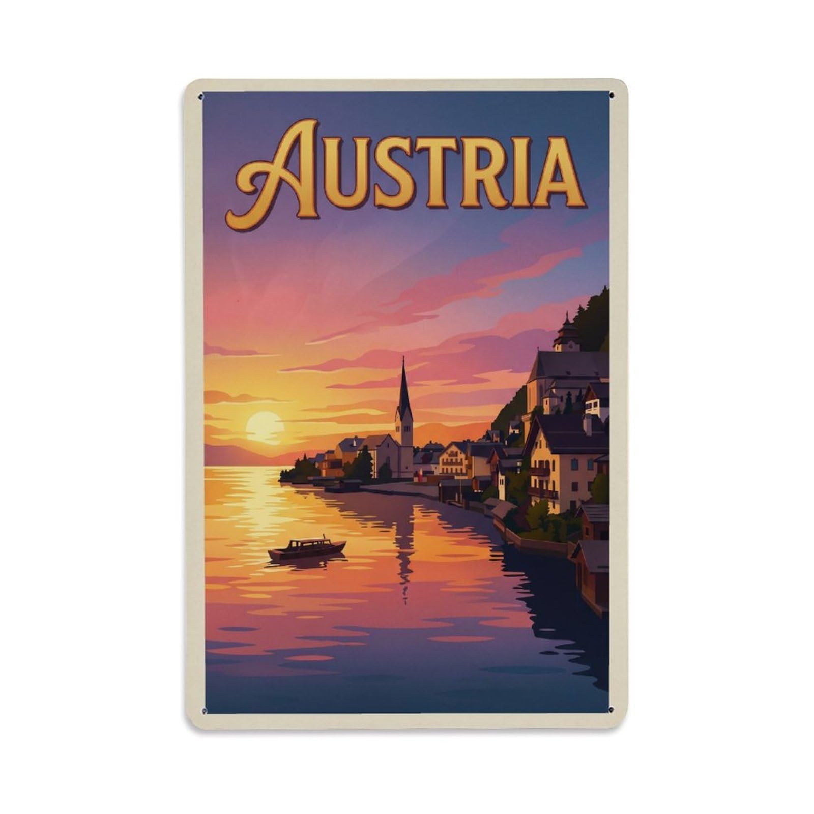 Gead 8X12inch Style Vintage Travel Austria Sunset Reflection Metal Tin Sign