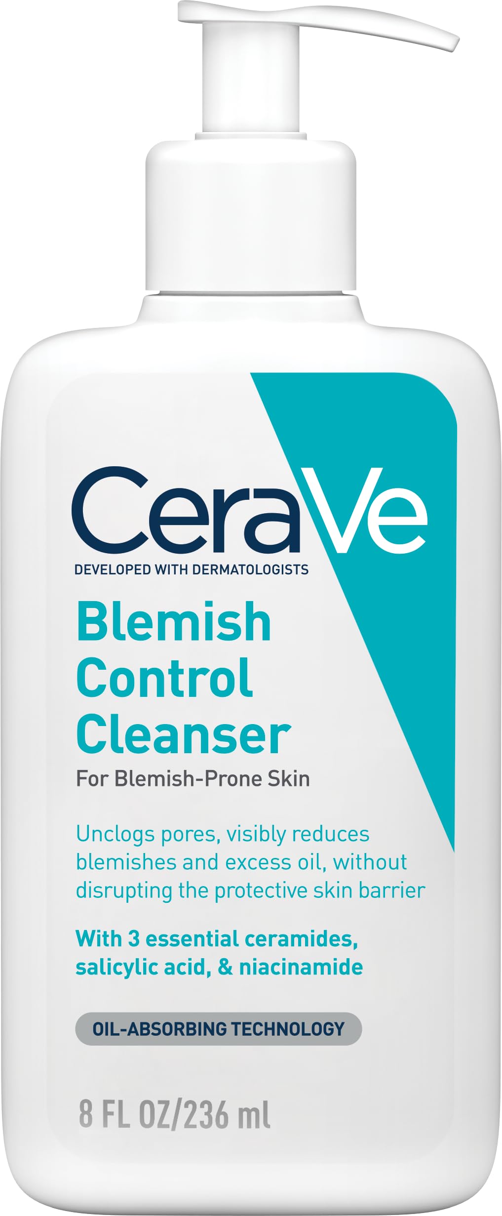 Blemish Control Cleanser, 2% Salicylic Acid Face Wash with Niacinamide & 3 Essential Ceramides, Exfoliates & Clears Clogged Pores for Blemish-Prone Skin, Developed with Dermatologists, 236ml