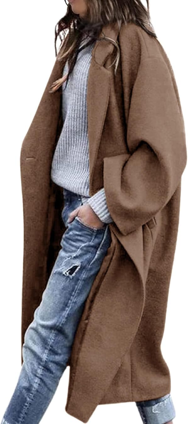 Women's Winter Pea Coat Notch Lapel Single Breasted Oversized Long Casual Wool Blend Overcoat-picture-24
