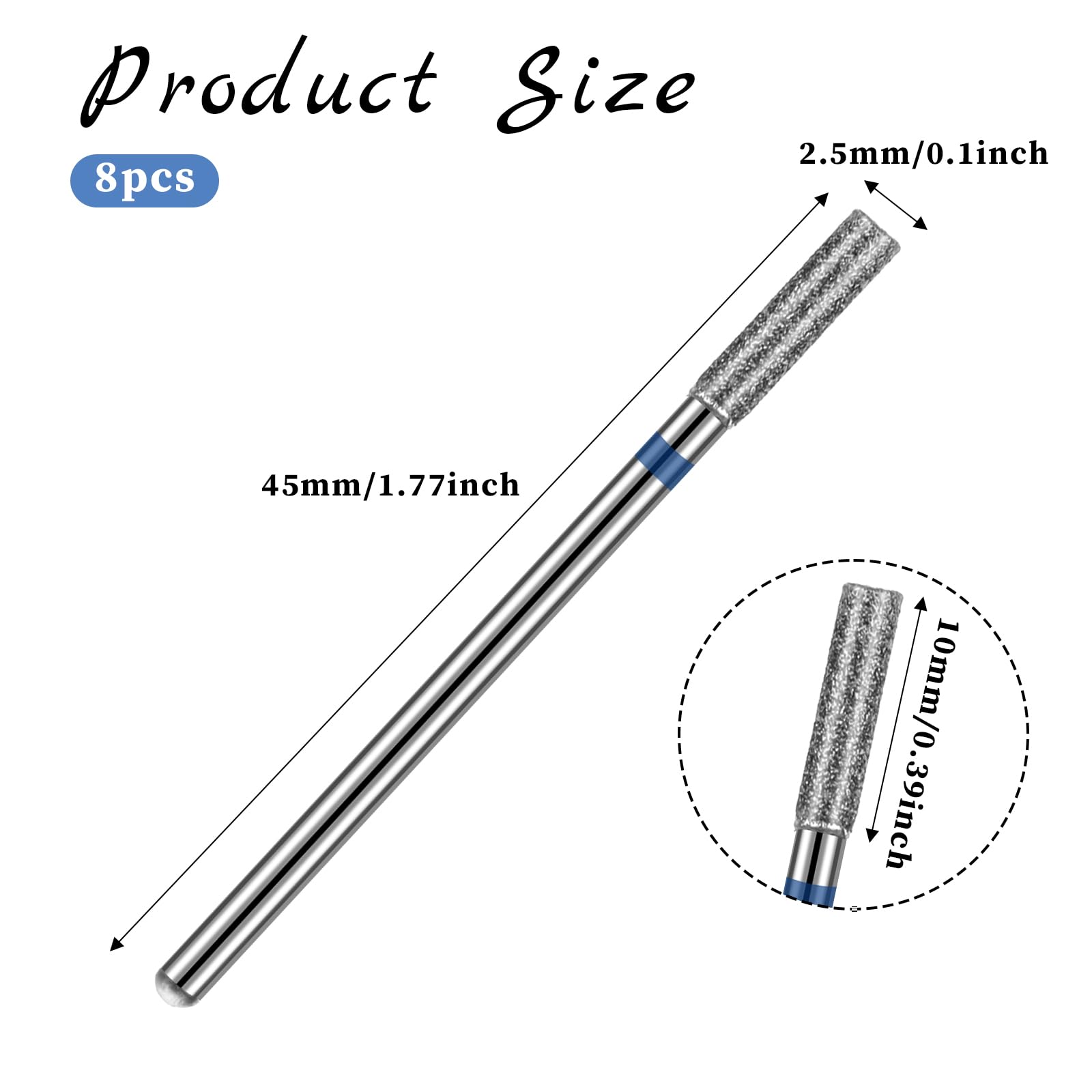 Juego de 8 brocas para cutículas de 3/32 pulgadas, juego de brocas eléctricas para uñas de 3/32 pulgadas, máquina de lima de uñas eléctrica, brocas de uñas de diamante, kit de pulido de manicura y 2
