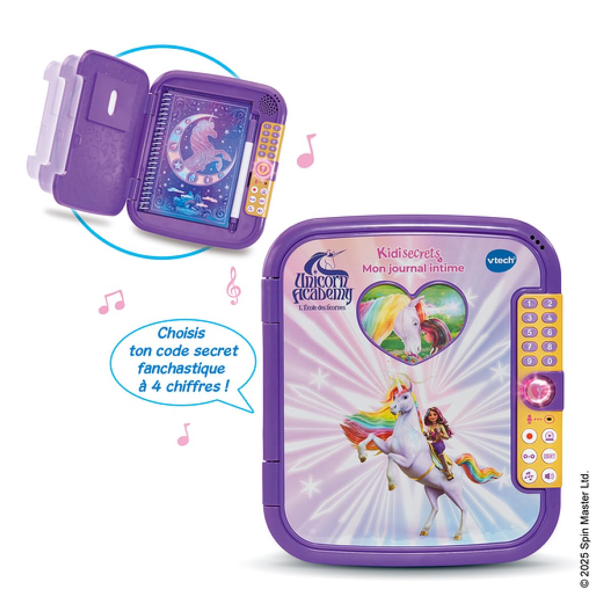 VTech - KidiSecrets Mon Journal Intime La Scuola degli Unicorni - Diario Intimo elettronico con codice, taccuino Segreto, Feltro e 5 Giochi Unicorn Academy - Regalo per Bambini dai 5 Anni - Contenuto