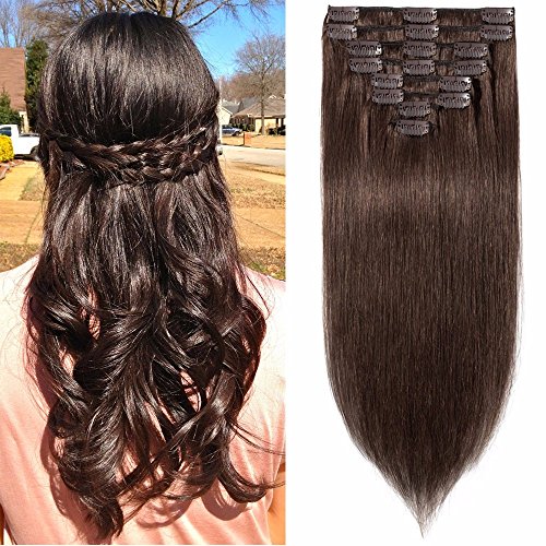Standard Weft 20 Inch 105g Medium Brown Clip in 100% Real Remy Human Hair Extensions 8 Pieces 18 Clips