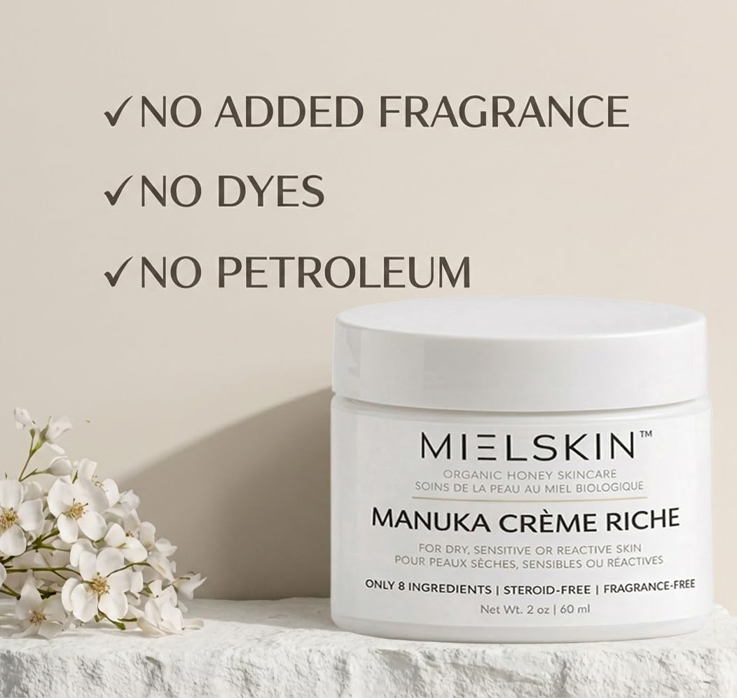 Manuka Honey Face & Body Cream for Sensitive Skin – Rich Moisturizer for Dry, Reactive Skin – Minimal Ingredients – 2 oz (60 ml)