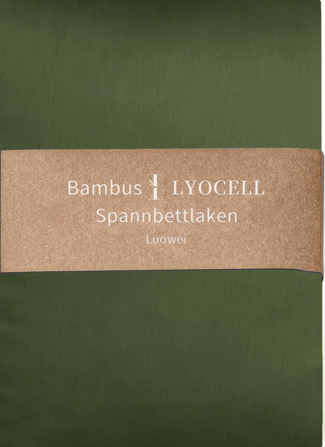Luowei Bambus Spannbettlaken 180x200cm Kühlend Sommer, Dunkelgrün, Oeko-TEX