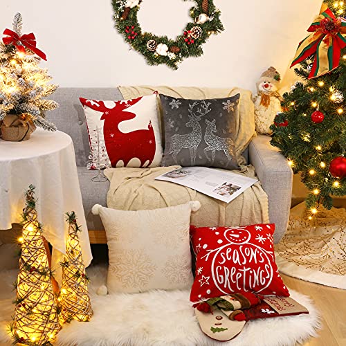 Lewondr Christmas Soft Velvet Throw Pillow Cover, 2 Pack Xmas Snowflake Reindeer Decorative Pillow Case Hot Silver Pattern Sofa Cushion Cover For Festival Party Christmas Home, 18"X18"(45X45Cm), Gray #TOP6