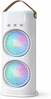 Portable Dual Fan Mini Air Cooler with Cool Mist, 3 Speed Modes, 90° Rotation, 280ml Water Tank, 10W USB Powered Personal Air Cooler for Home & Office