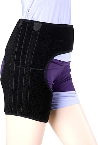 Envoltura de compresión de ingle, soporte de cadera con 2 barras de soporte de resorte integradas, diseño abierto, doble presión y ajuste