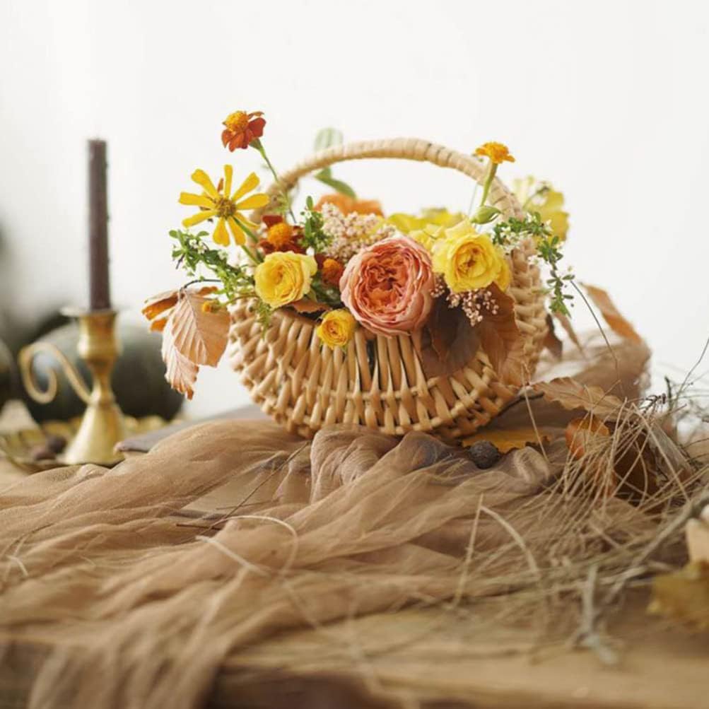 Willow Woven Basket Hand-held Storage Basket for Fruits Tabletop Decor Lightweight Rattan Design for Living Room Bedroom Garden and Parties Soft Yellow Color image 2