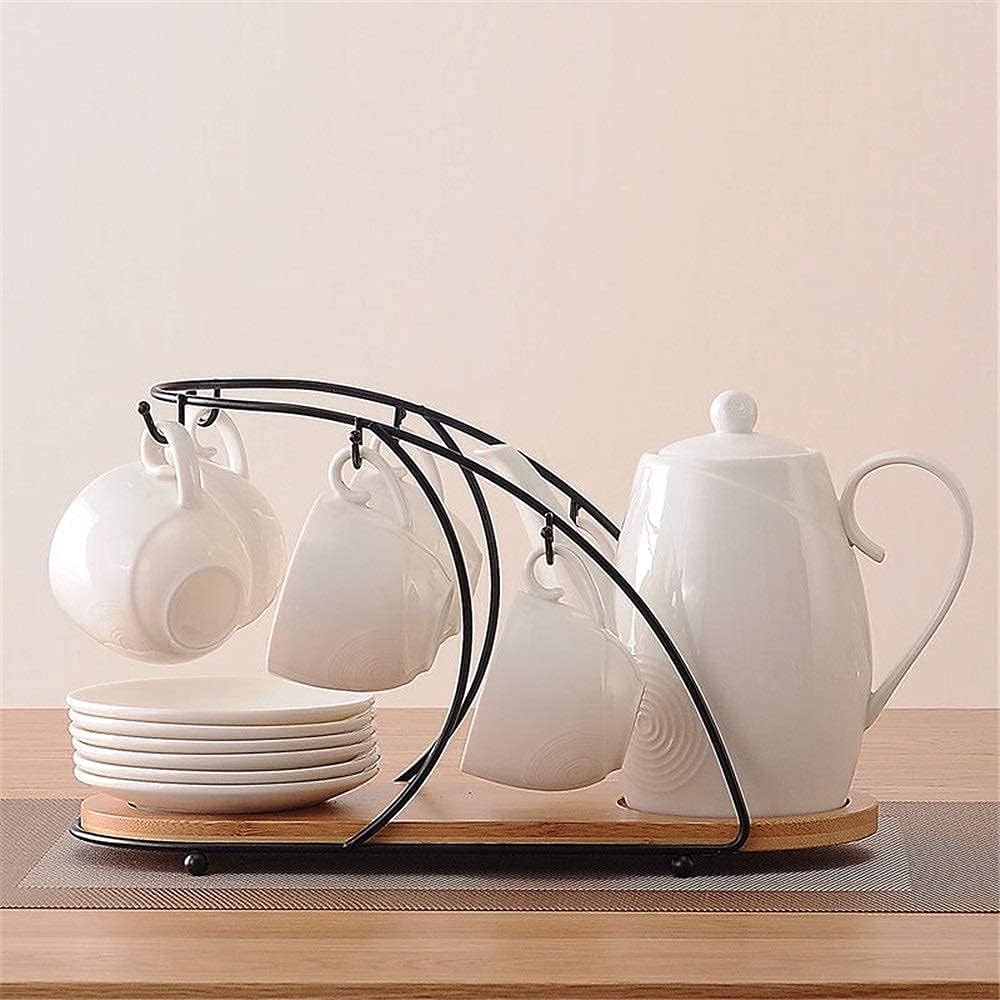 Tea Coffee Cup Set 14 Pieces Glazed Porcelain Coffee and Tea Service Set with Cup Holder 6 Piece Cups and Tea Tray Afternoon Tea Drinkware Coffee Set