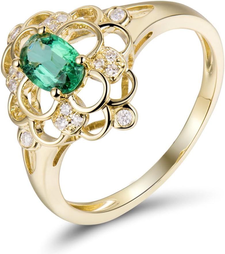 Solid 14K Rose Yellow Gold Natural Emerald Rings Engagement Wedding Diamond Band for Women Promotion