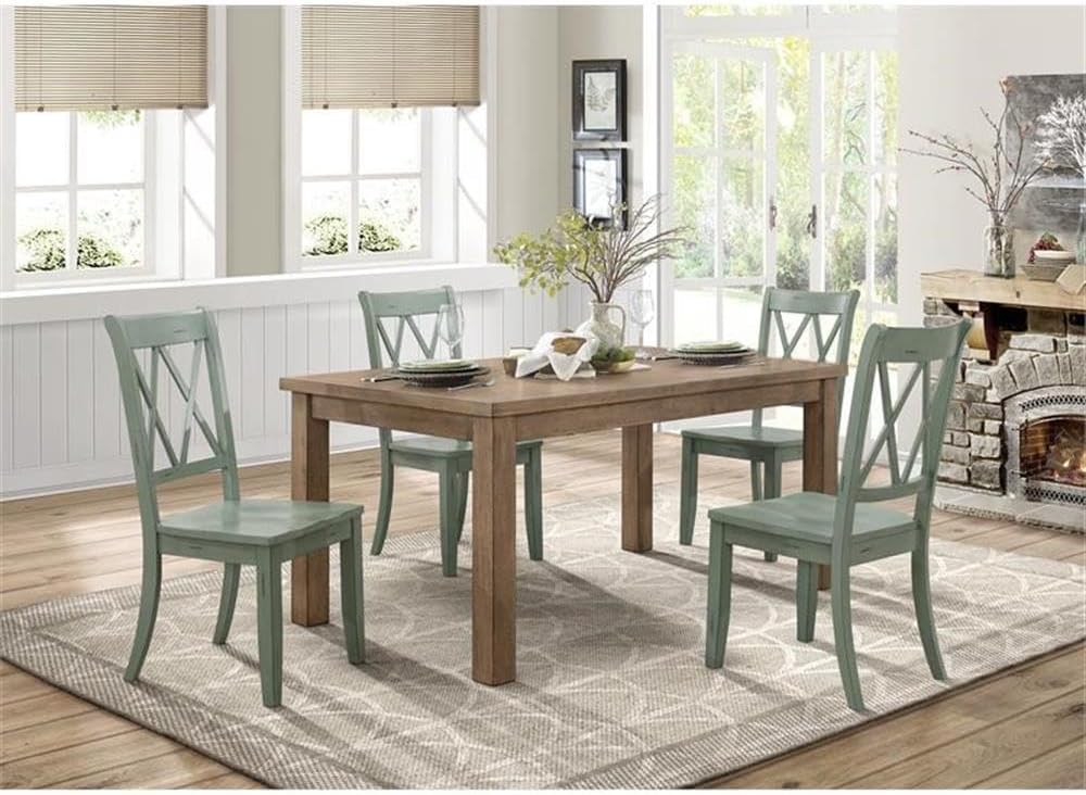 Lexicon Janina 66" Rectangular Dining Table, Solid Wood Frame with Pine Veneer Top, Dining Room Furniture, Natural Finish Rustic Farmhouse Kitchen Table for 4, 38" D x 66" W x 30" H - Natural