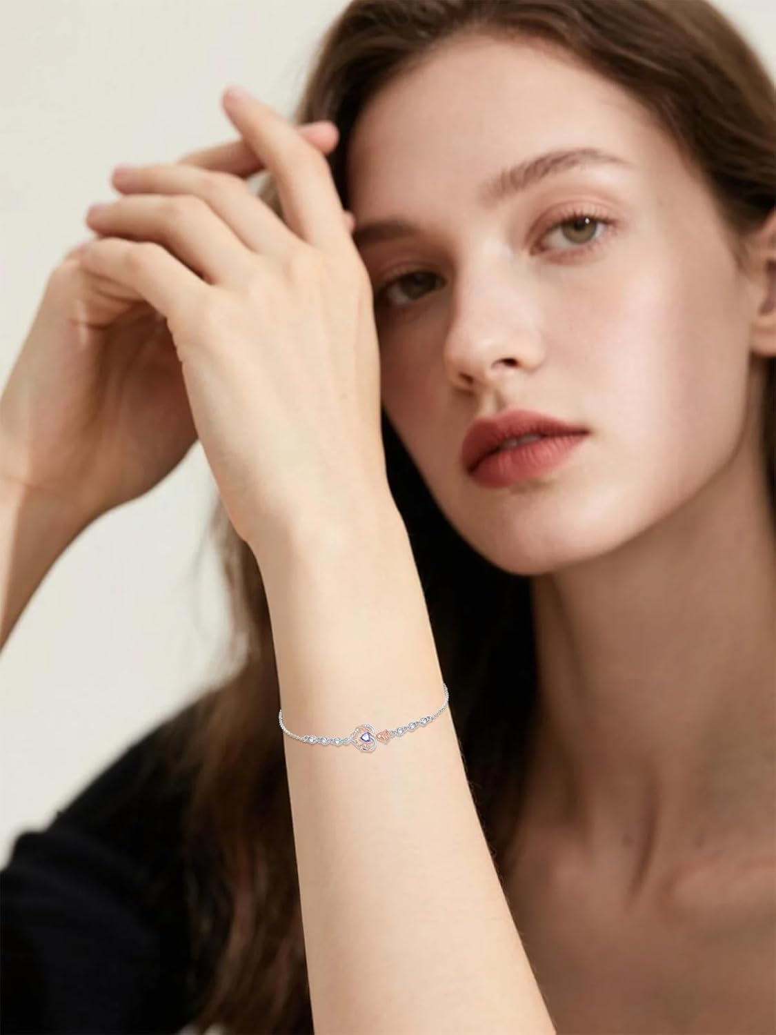 Birthstone Charm Link Bracelet 925 Sterling Silver Rose/Heart/Mom Bracelet with 12 Months Birthstone Mother's Day Gift Jewelry Gifts for Women,Chain Length 7"+2" Extend - Image 2