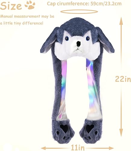 Miniatura 5 de Sombrero de animal con orejas de felpa para saltar en movimiento, cosplay, fiesta, Navidad, vacaciones, lindo gorro con solapa para niños y adultos