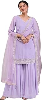 Women's Georgette Embroidery work Kurta Sharara Set with Dupatta Kurta Set for Women