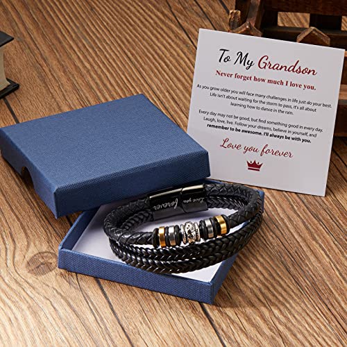 Beemean To My Son/Grandson Leather Bracelet-I Will Always Be With You Braided Bracelet For Men Boys Stainless Steel Inspirational Bracelet Handmade Braided Rope Bangle Wristband Leather Bracelet #TOP5