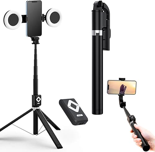 Devotcarct Selfie Stick inalámbrico 6 en 1, 67 pulgadas de alto selfie stick combo con anillo de luz, trípode para selfie stick Devotcarct para