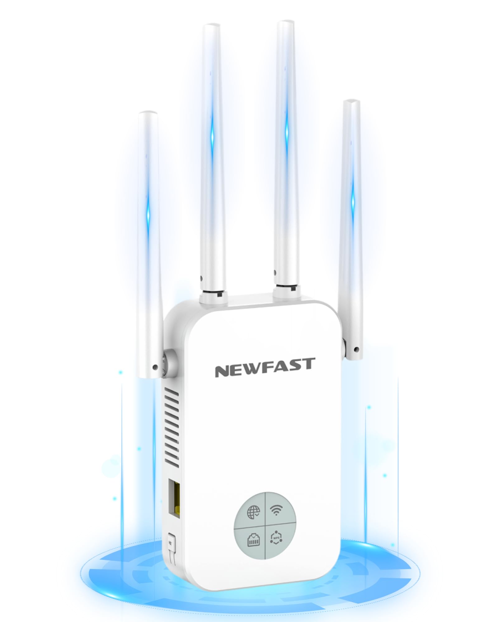 NEWFAST Ripetitore WiFi Potente per Casa, 1200Mbps WiFi Extender Dual Band 2.4GHz/5GHz con 4 Antenne ad Alto Guadagno, Porta Ethernet, WPS, Display Intelligente, Supporta 3 Modalità(Bianco)