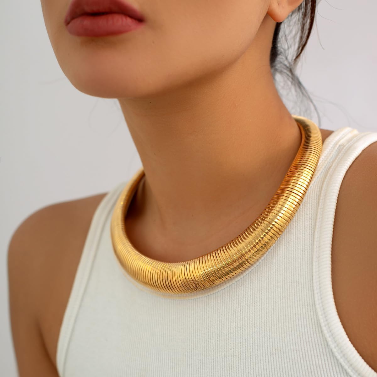 MISS RIGHT Chunky Gold Chain Statement Choker Necklace for Women Trendy, 14K Gold Plated Thick Snake Chain Collar Torque Layered Necklaces Jewelry Gifts - Image 2