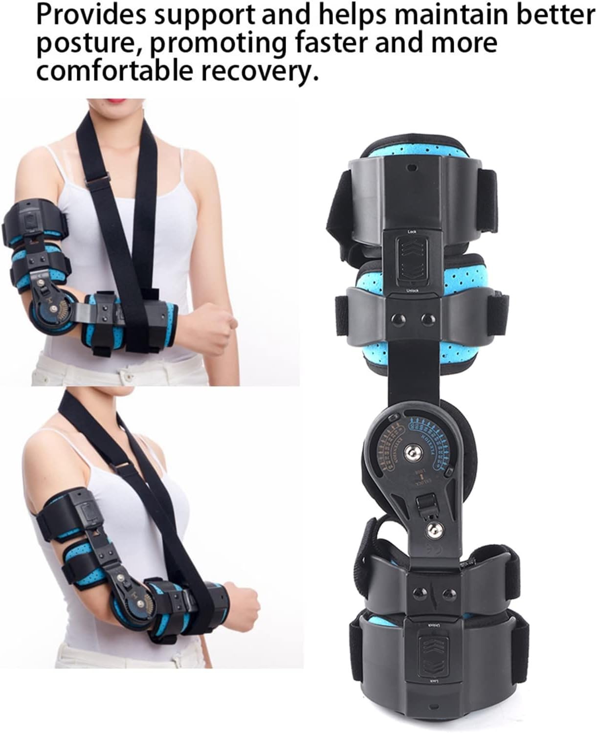 Codera Articulada para Brazo Derecho, Soporte Recuperación Lesiones con Órtesis Acero Inoxidable, Cabestrillo Fijación, Ideal para Poscirugía, Fracturas Y Lesiones Ligamentos Right
