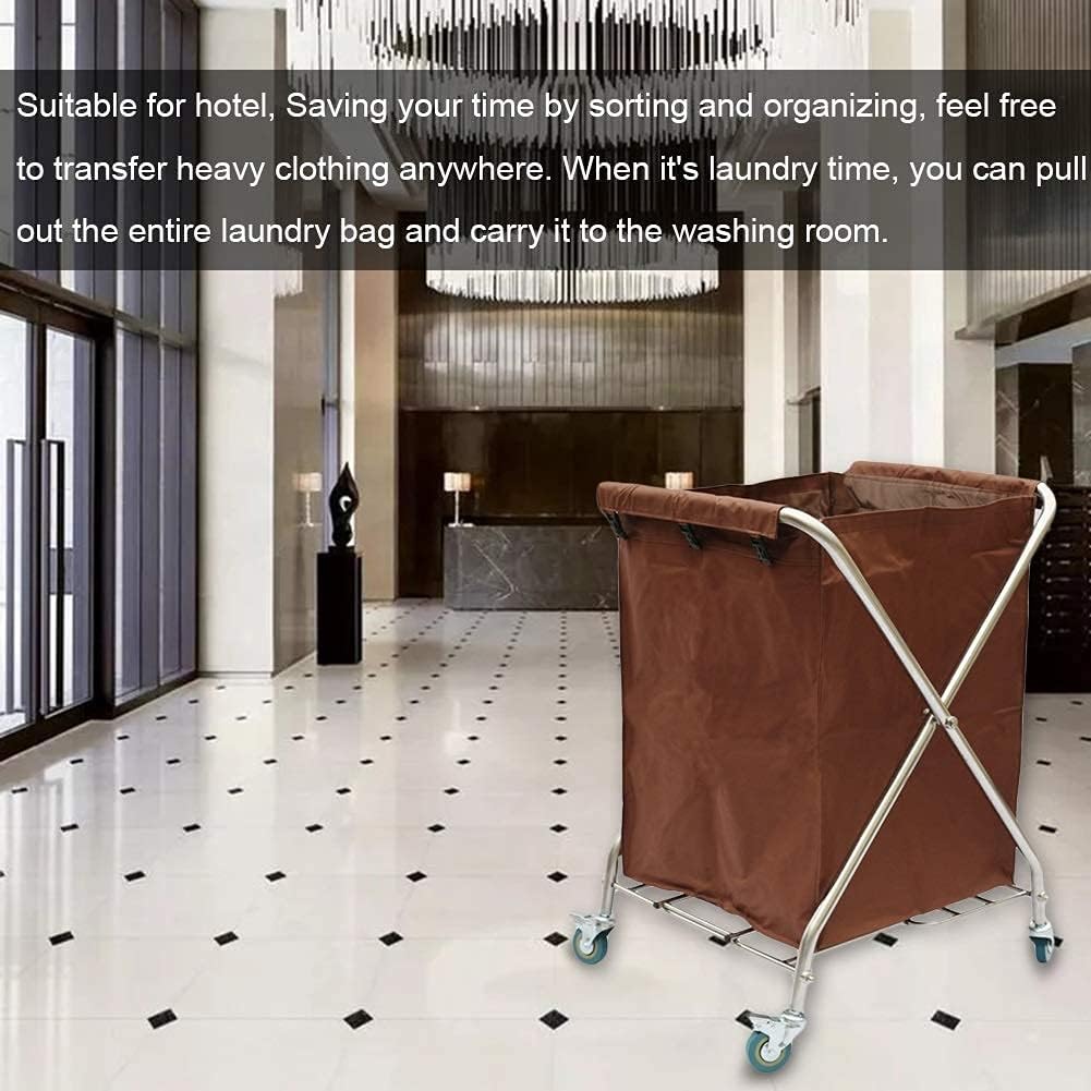 Home Laundry Sorter Cart Foldable Laundry Hamper Rolling Hotel Sorter Cart Mobile Trolley for Storage Organize Dirty Clothes Sturdy Basket with Wheels(Beige)