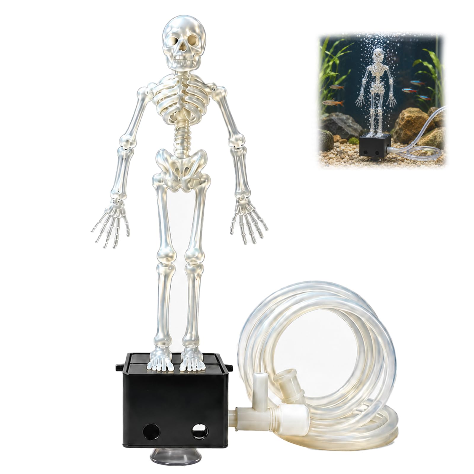 Aoukp Dancing Skeleton Aquarium Bubbler, Air-Powered Moving Skull Fish Tank Ornament with 1-Meter Hose, Underwater Oxygenating Decor Gift