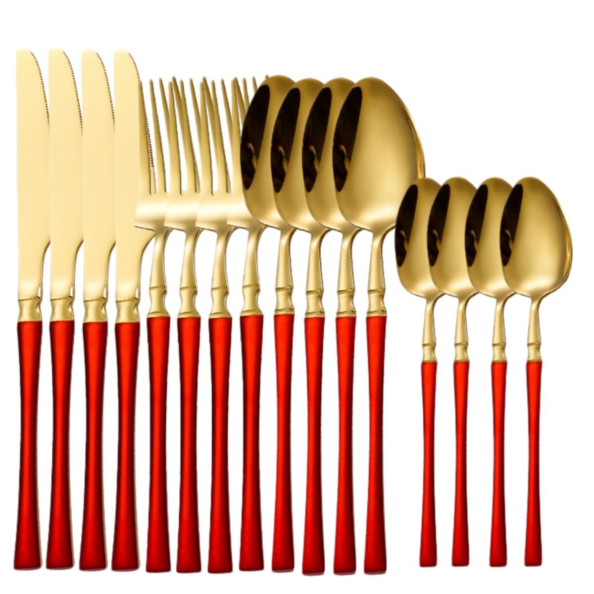 Cubiertos Acero Inoxidable 410 lgado Oro Rojo 4 Juegos | Cuchillo para carne tenedor y cuchara con mango pintado