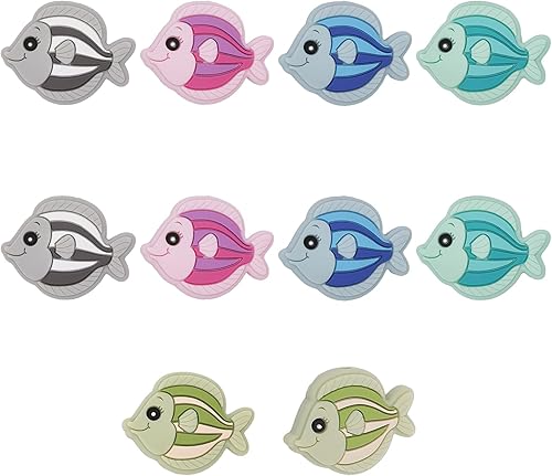 CHGCRAFT 10 cuentas de silicona en forma de pez de 5 colores para bricolaje, collares, pulseras, llaveros para hacer manualidades hechas a mano,