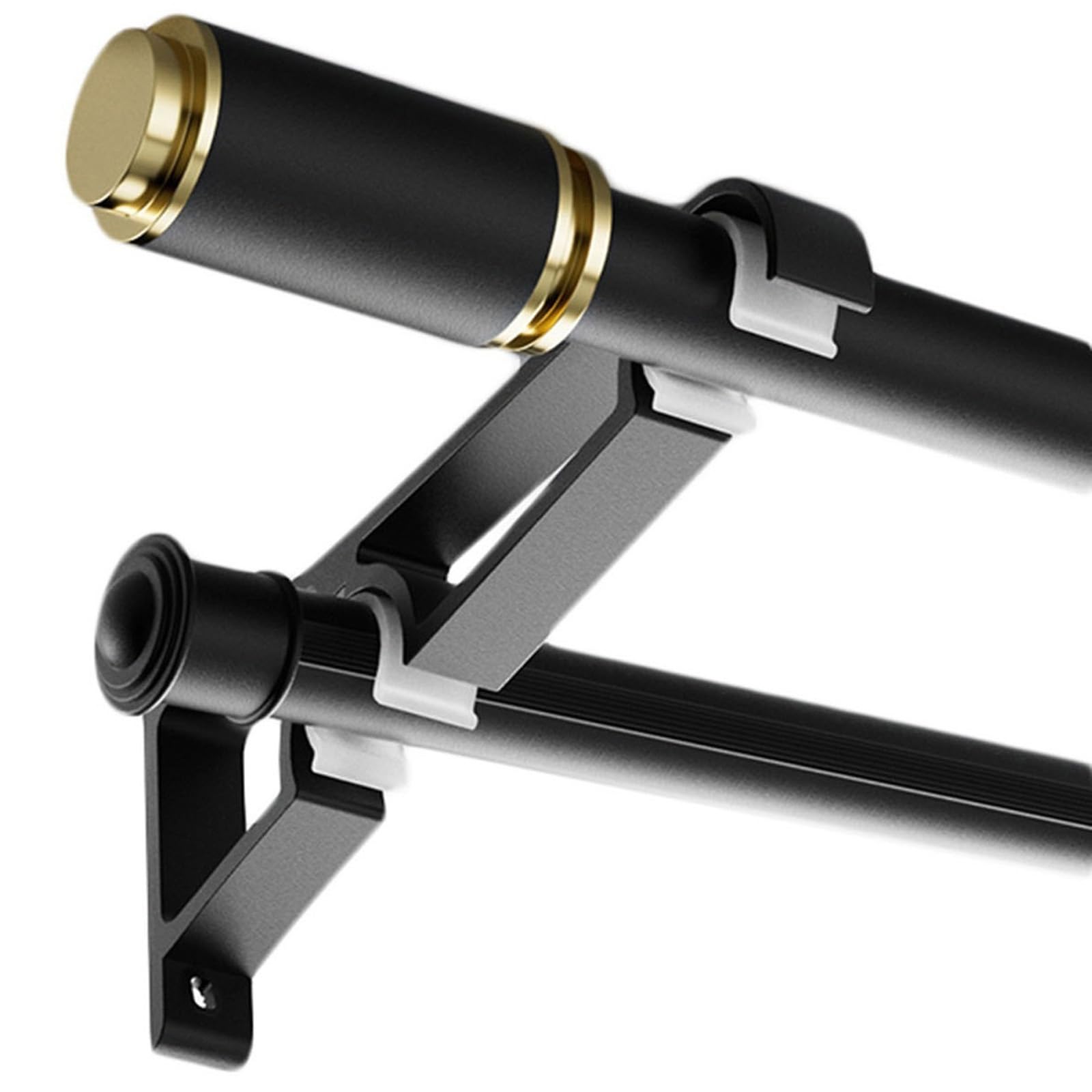 GLDYTVF Heavy Duty Black Curtain Rods 2.3m Thickened Aluminum Alloy Drapery Rod with Decorative End Caps Cylindrical Roman Pole for Window Treatments