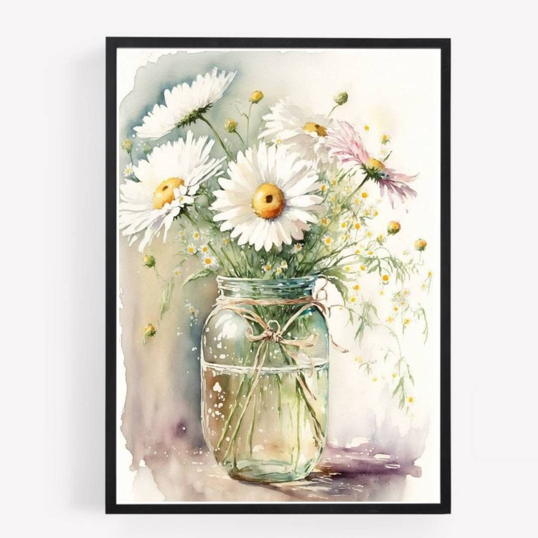Gfc Black White Daisy Daisies Print Picture Poster A4 Unframed Flowers Shabby Chic Country Vase Wall Art Home Decor Decorating