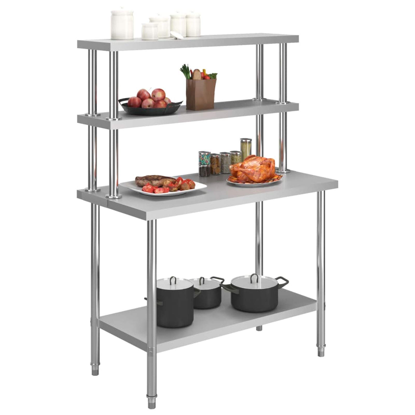 ShGaxin Mesa de Trabajo de Cocina con Estante Acero INOX 120x60x150 cm, Mesa De Cocina Comercial, Repisa Acero Inoxidable Cocina, Mesa Acero Inoxidable - 3054470