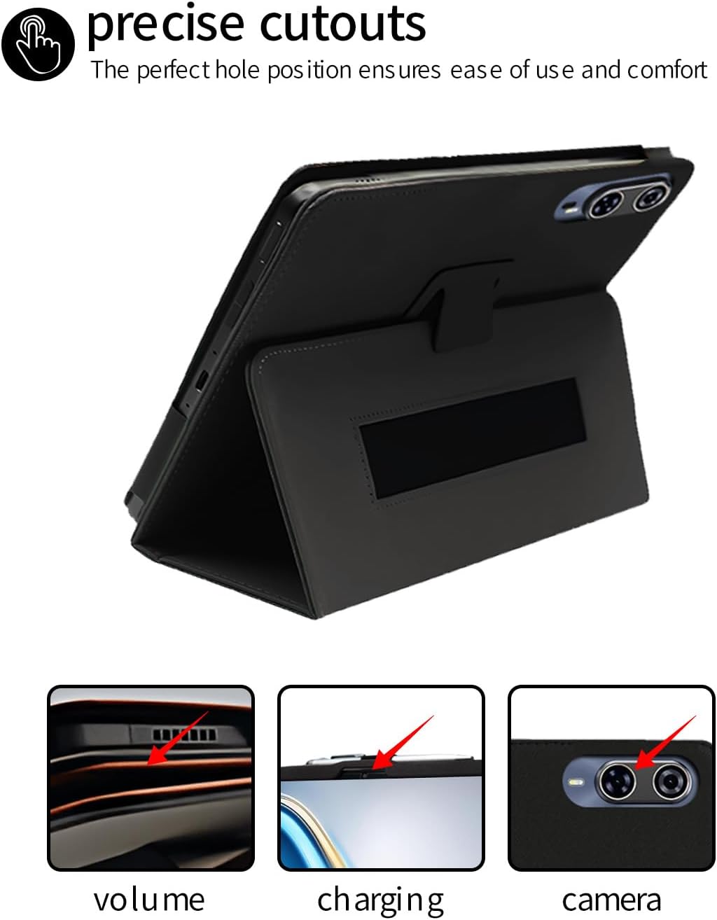 Diagram illustrating the material properties of the case, including waterproof, lithe, and breathable icons.