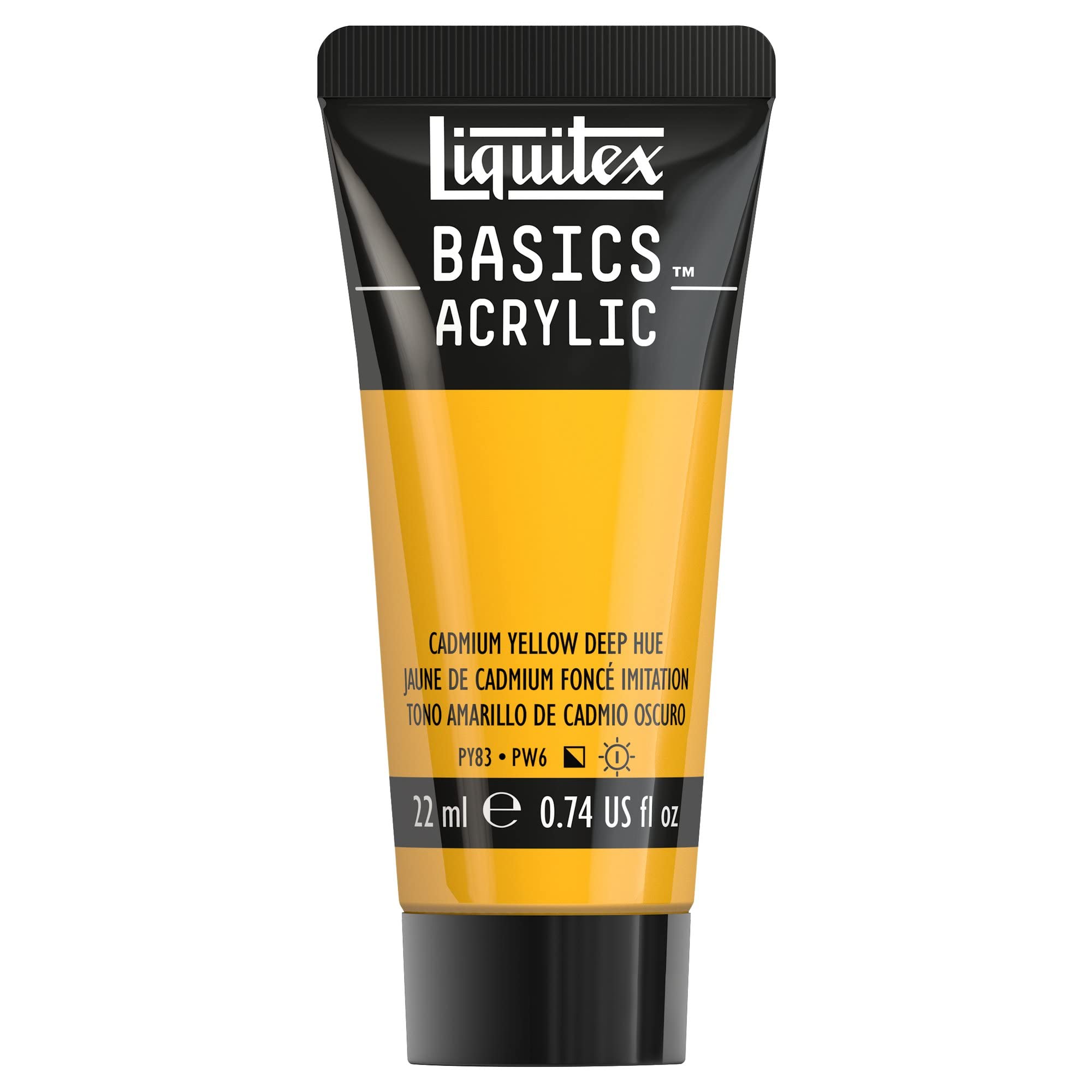 Liquitex 8870452 Basics Acrylfarbe - Kadmiumgelb Dunkel Farbton - 22 ml Tube, lichtecht, mittlere Viskosität, seidenglänzend, monopigmentiert, Archivqualität