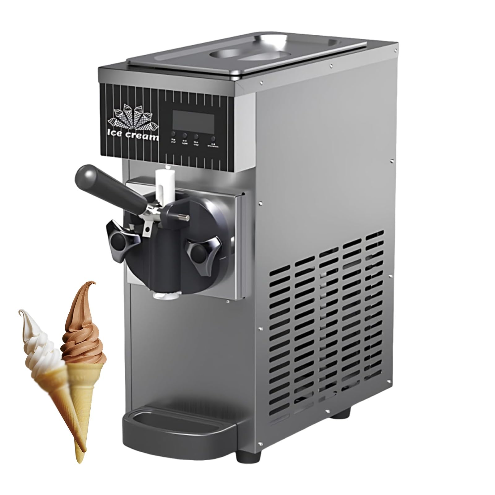 Machine a Glace Italienne Compacte de Comptoir, Machine a Glace Professionnelle avec Compresseur Puissant, Fonction Pre-refroidissement et Auto Nettoyage