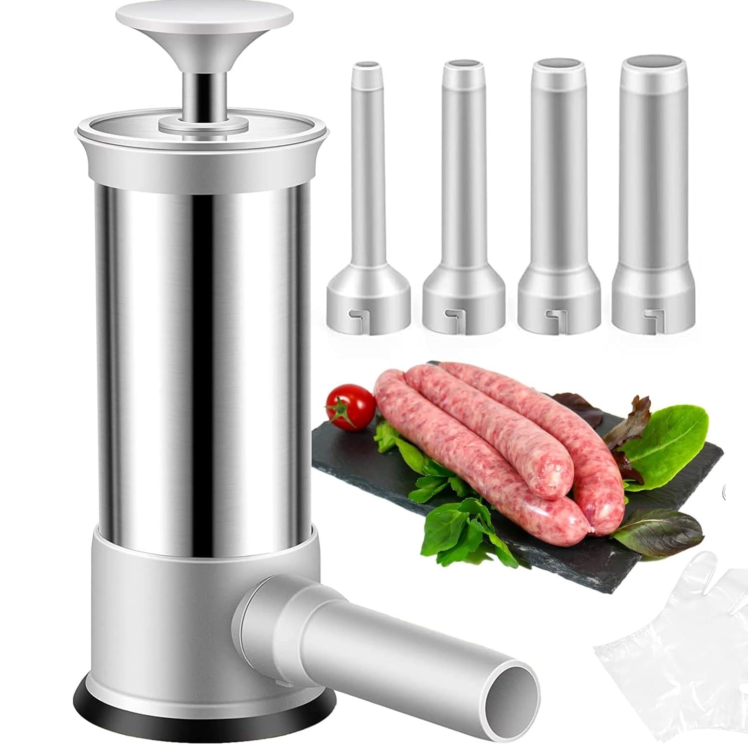 Dlzfudty Sausage Stuffer Sausage Maker Machine,Sausage Maker Machine Fast Sausage Filling Manual Vertical Sausage Maker Tool Kitchen Enema Machine With 4 Stuffing Tubes