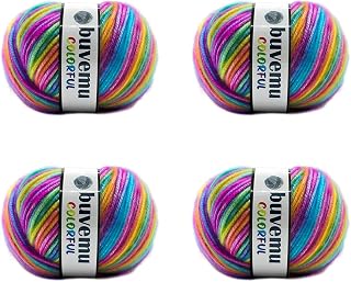 Buvemu Colorful Self-Striping Multicolor Fuzzy with Subtle Sheen Yarn,%56 Polyester%44 Acrylic, Each 1.76Oz (50 gr)/ 125yds(115m)(4 Balls) (Rainbow - Blue, Purple, Green, Yellow, Orange, Pink)