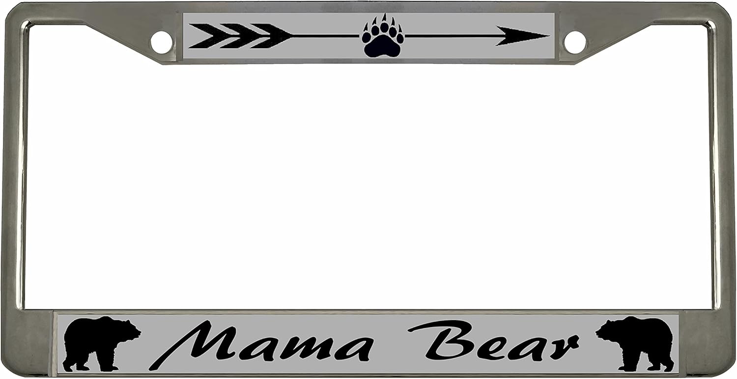 Mama Bear Stainless Steel Auto License Plate Frame Car Tag Holder, Multiple Colors/Great Gift for Momma Bears, Expecting Mothers, Baby Shower (Black/Carbon/Lime Green)